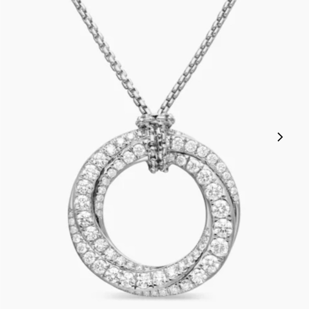 Triple Cable Hoop Pave Diamond  Pendant Necklace Sterling 925 adjusts to 30”
